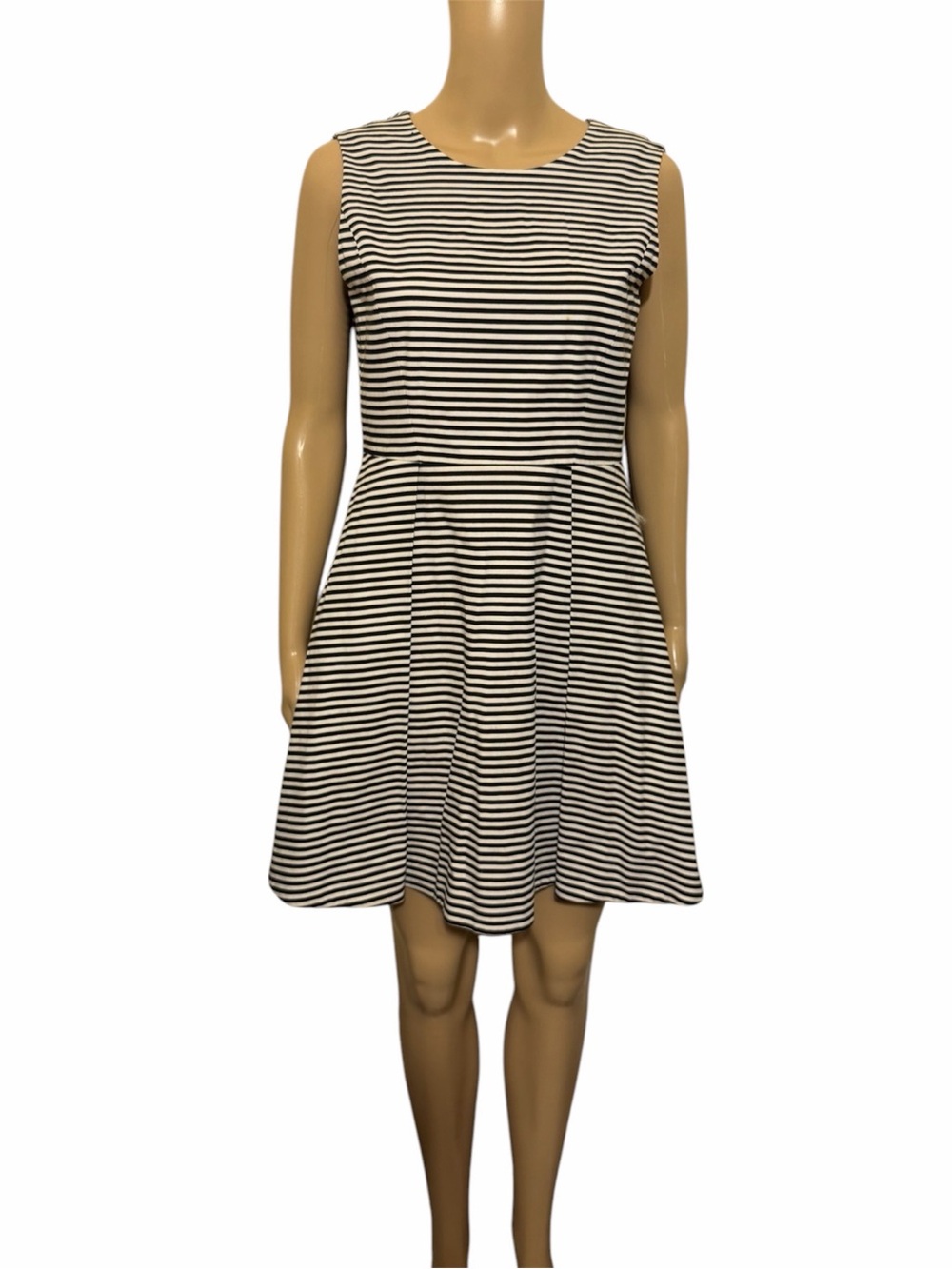 Kate Spade Black White Striped Fit & Flare Skater Dress Sleeveless Chic - Picture 3 of 8